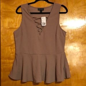 nwt forever 21 taupe peplum crisscross top plus 1x